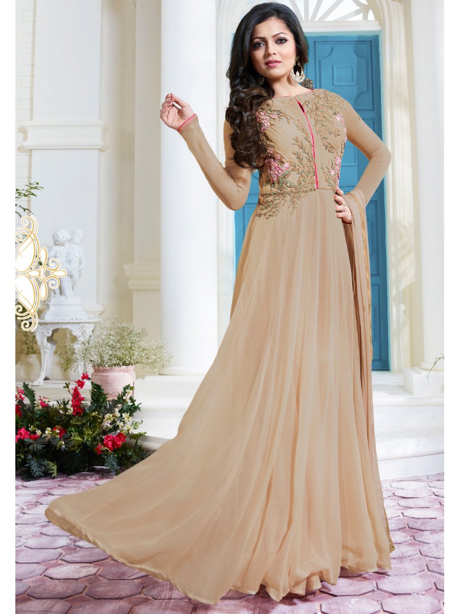 Buy iDrashti Dhami beige color georgette anarkali kameez n UK